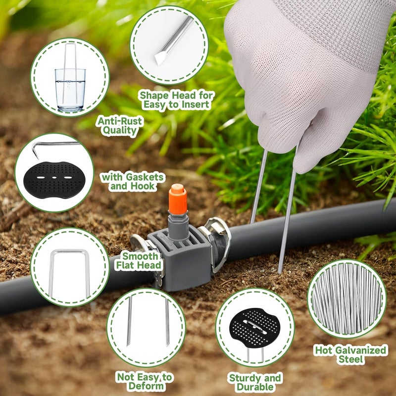 JELNER Garden Stakes,6 Inch 11 Gauge 20pcs Galvanized Landscape Staples + 20pcs Gaskets + 1Pick Hook, Tent Stakes Landscaping Fabric SOD Pins for Weed Fabric Barrier,Groud Cover,Fence - Image 3